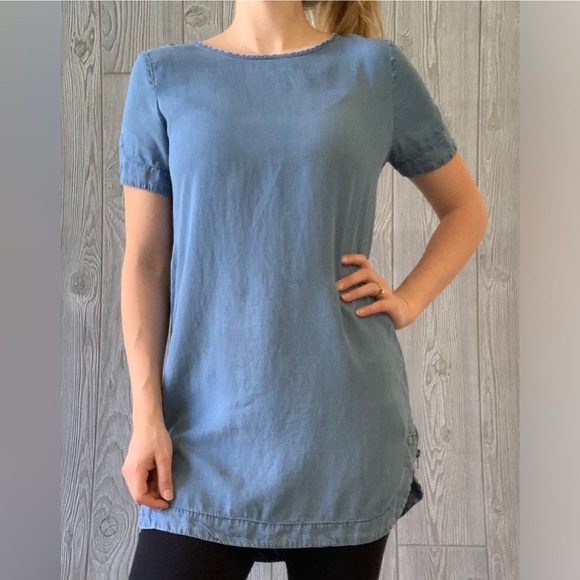 Blue faux jean tunic with side zippers - Picture 1 of 4